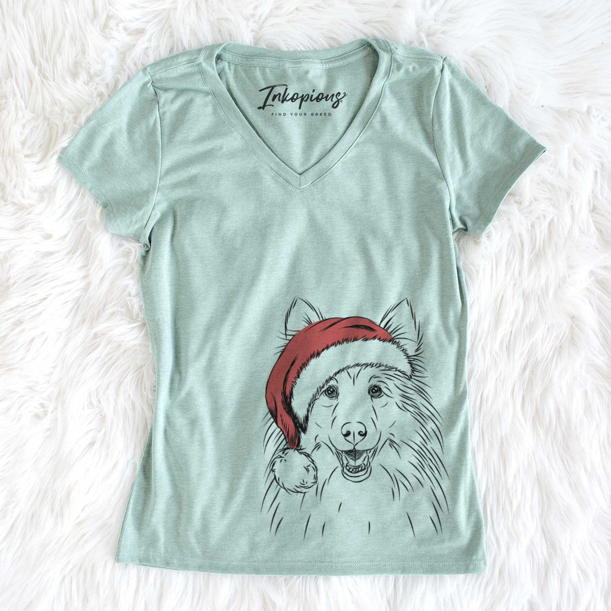 Santa Sheldon the Shetland Sheepdog - Women&#39;s V-neck Shirt