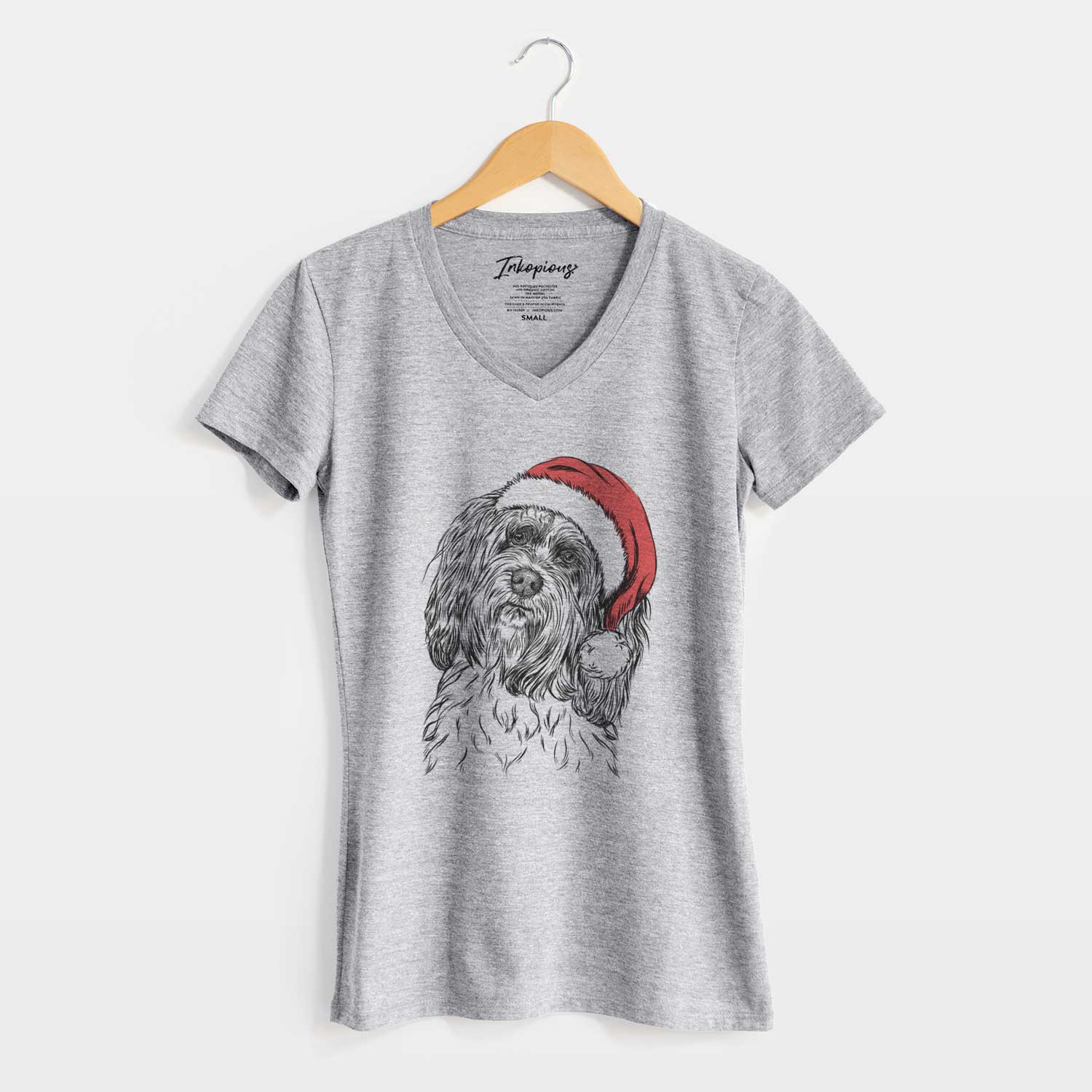 Santa Shenpa the Tibetan Terrier - Women's V-neck Shirt