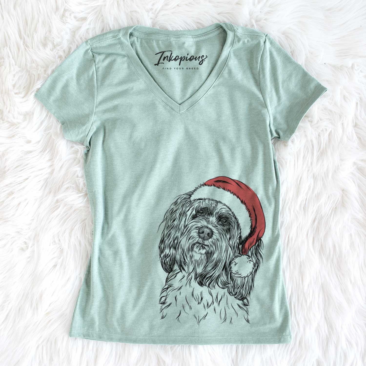 Santa Shenpa the Tibetan Terrier - Women's V-neck Shirt