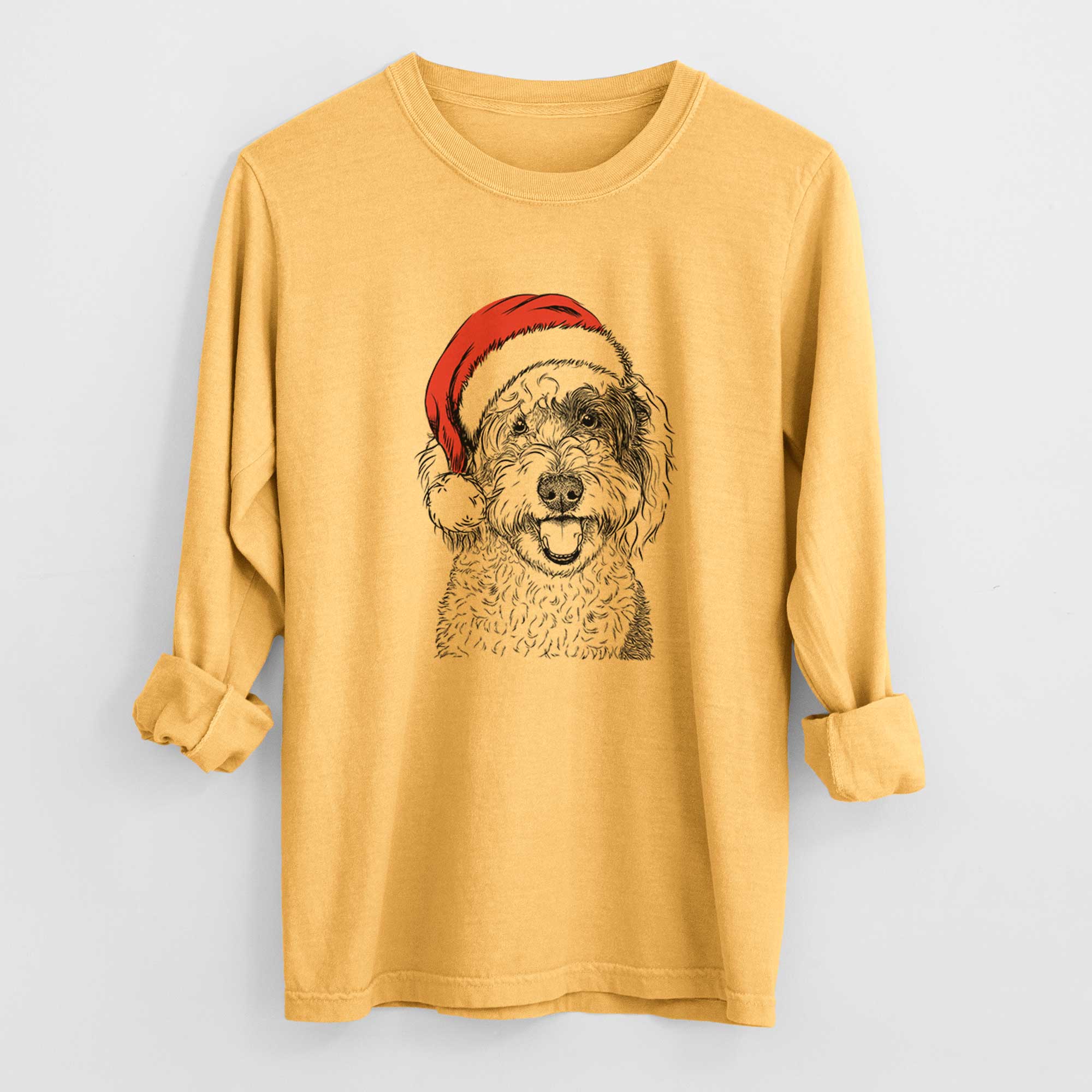 Santa Sherlock the Sheepadoodle - Heavyweight 100% Cotton Long Sleeve