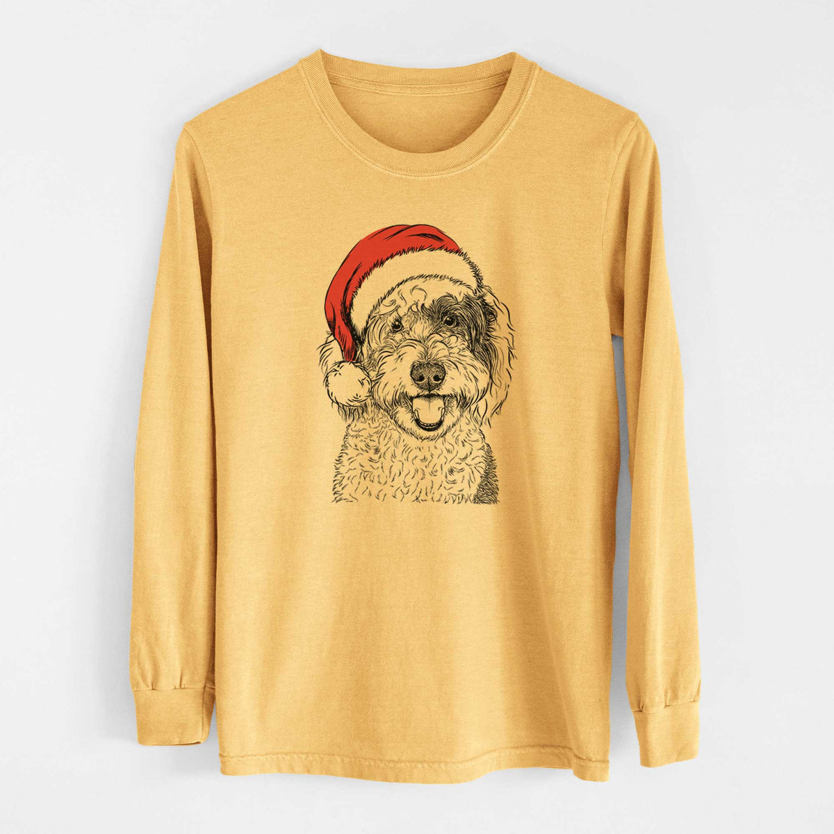 Santa Sherlock the Sheepadoodle - Heavyweight 100% Cotton Long Sleeve