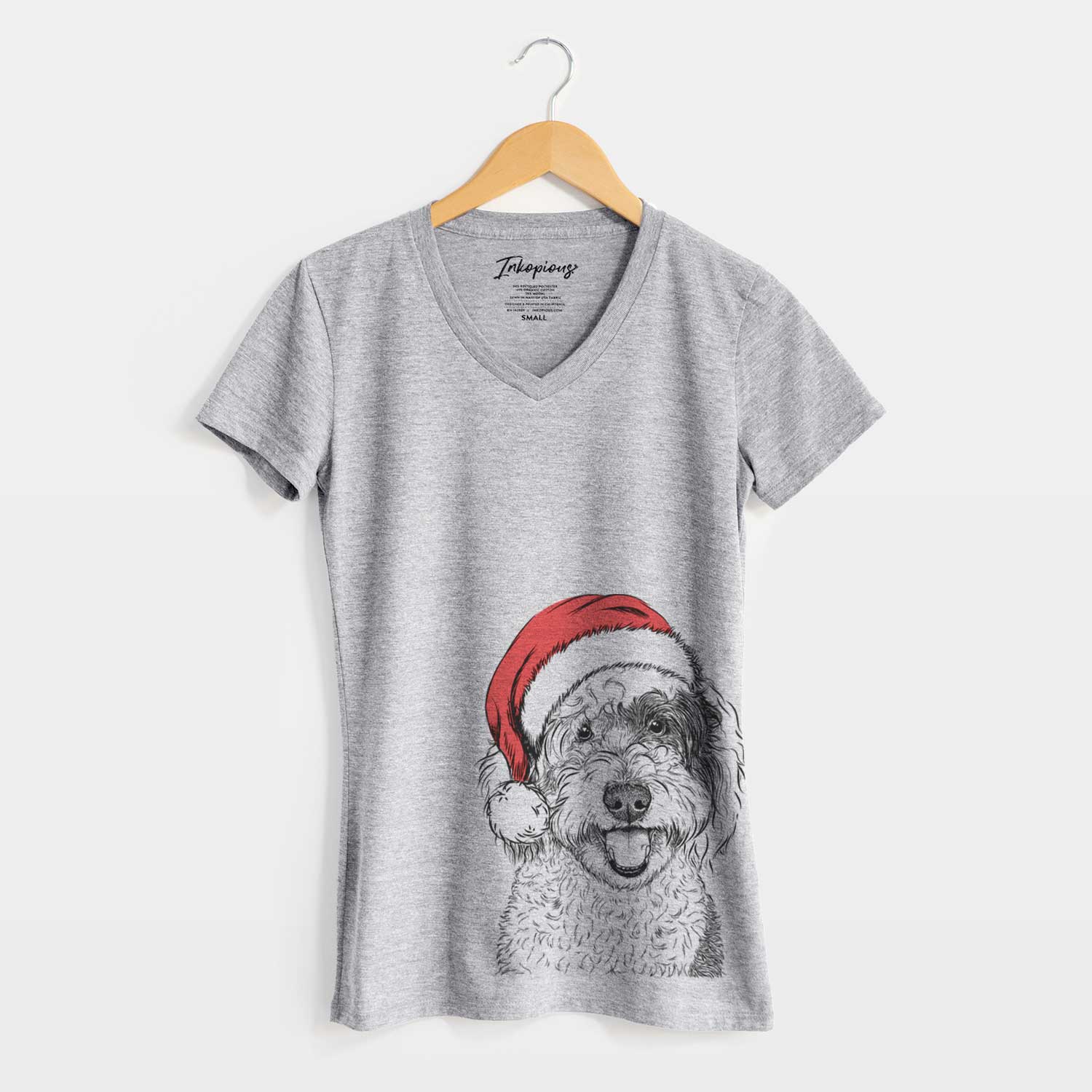 Santa Sherlock the Sheepadoodle - Women's V-neck Shirt