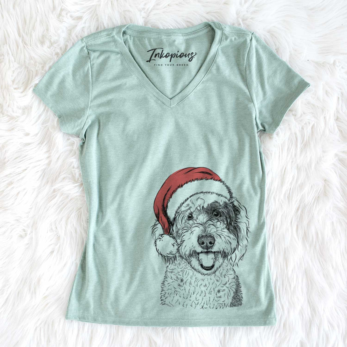 Santa Sherlock the Sheepadoodle - Women&#39;s V-neck Shirt