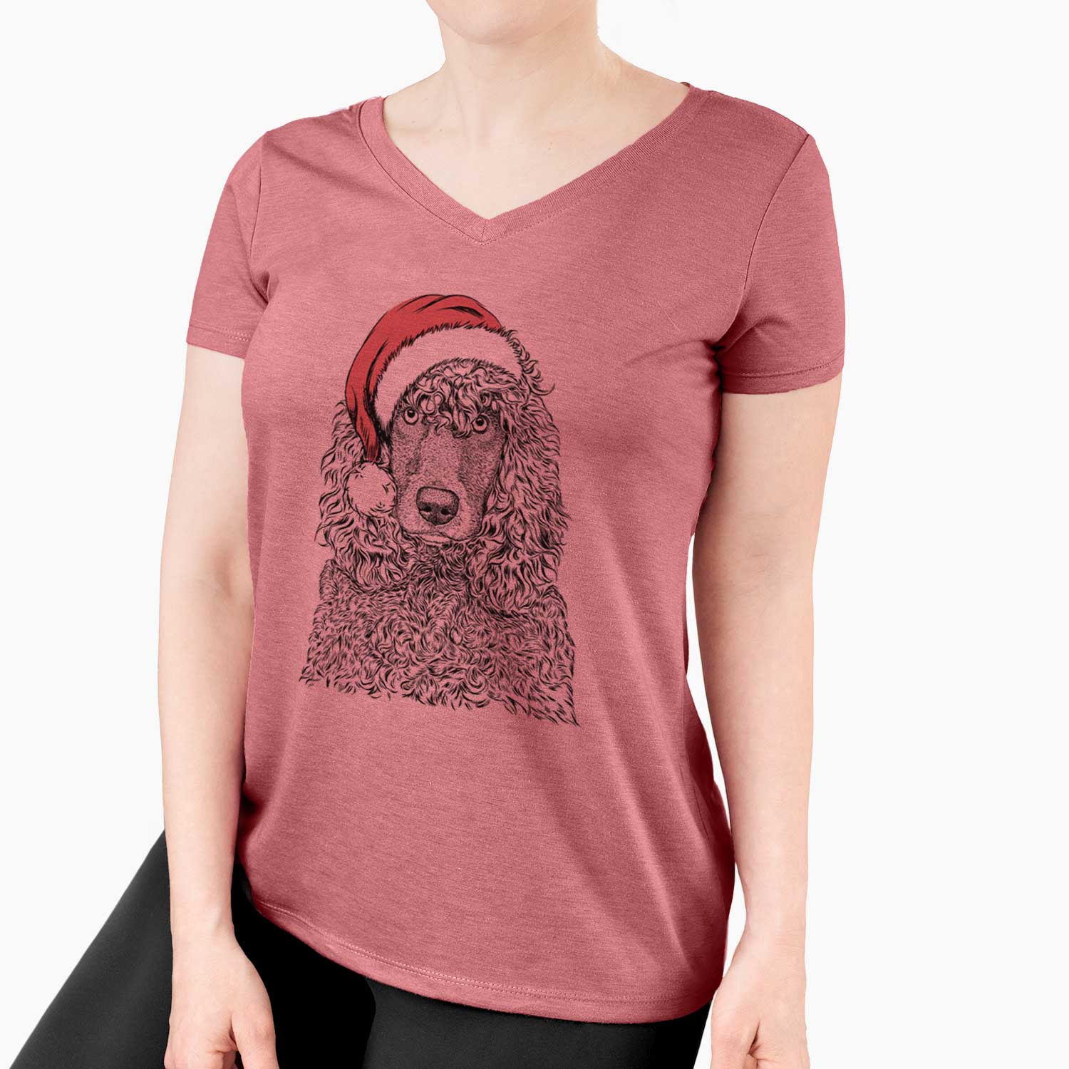 Santa Shilo the Irish Water Spaniel - Women's V-neck Shirt