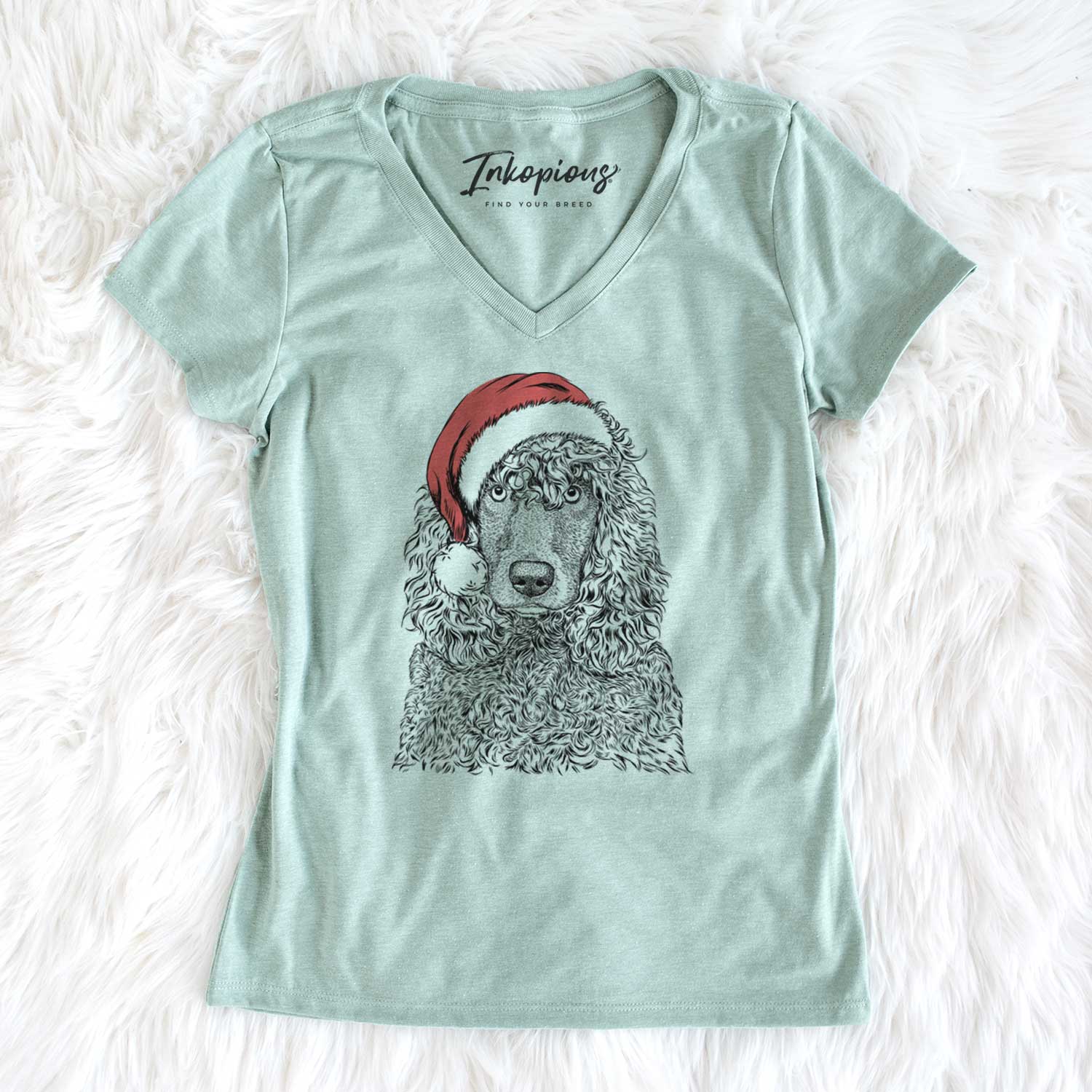 Santa Shilo the Irish Water Spaniel - Women's V-neck Shirt