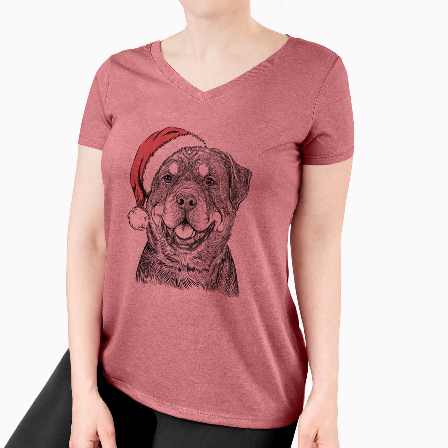 Santa Sig the Rottweiler - Women's V-neck Shirt