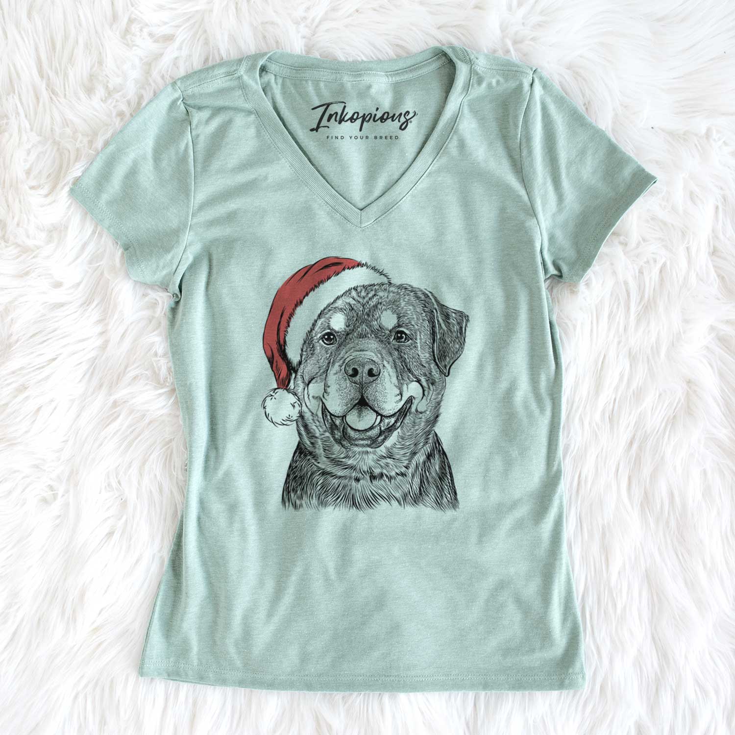 Santa Sig the Rottweiler - Women's V-neck Shirt