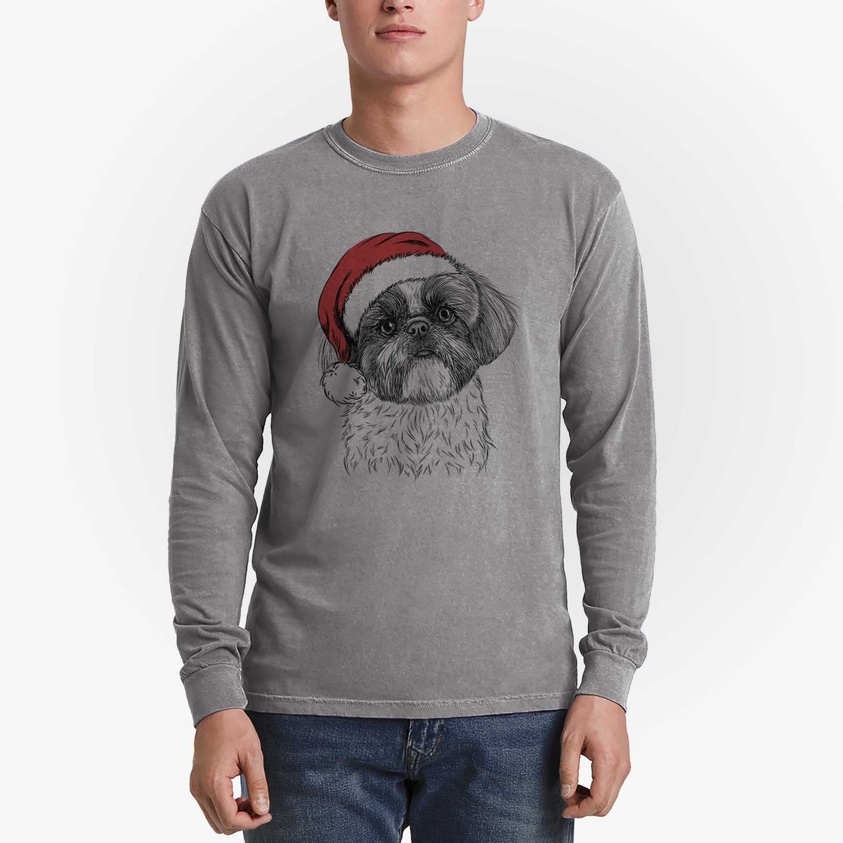 Santa Simon the Shih Tzu - Heavyweight 100% Cotton Long Sleeve