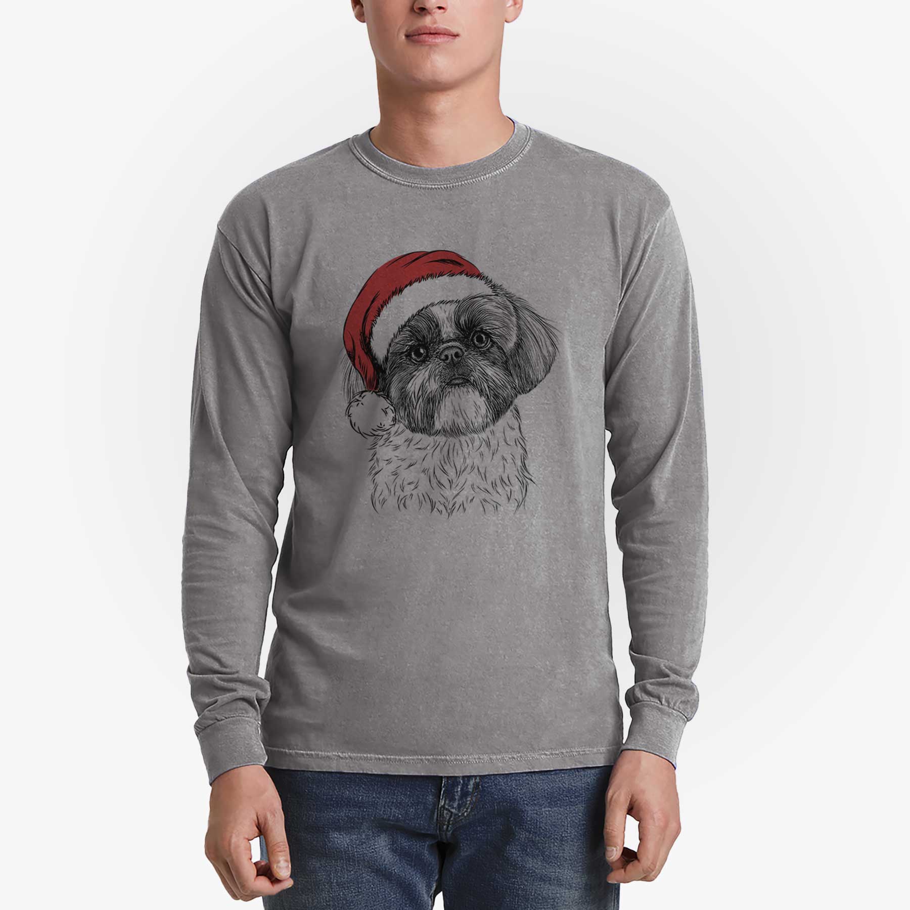 Santa Simon the Shih Tzu - Heavyweight 100% Cotton Long Sleeve