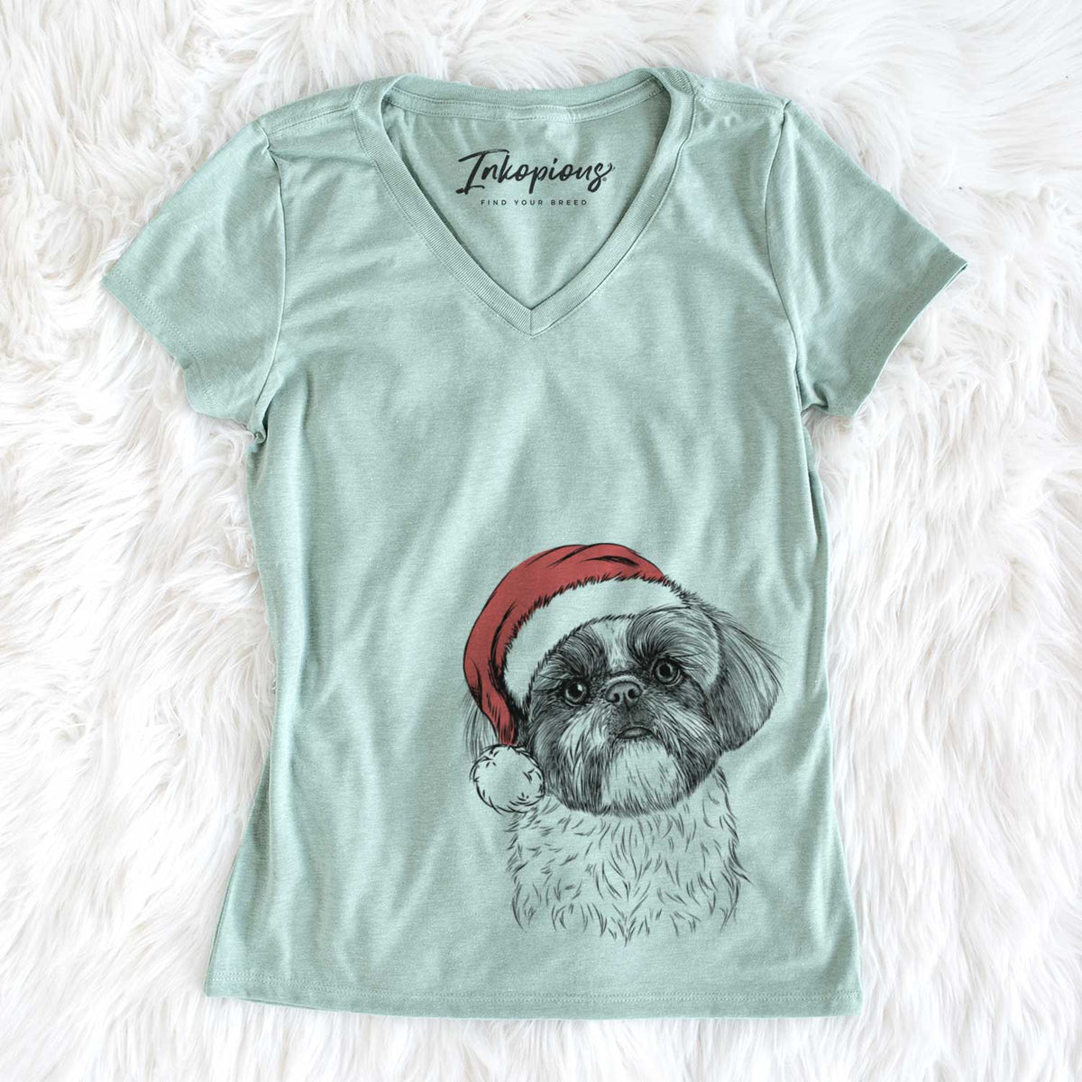 Santa Simon the Shih Tzu - Women&#39;s V-neck Shirt