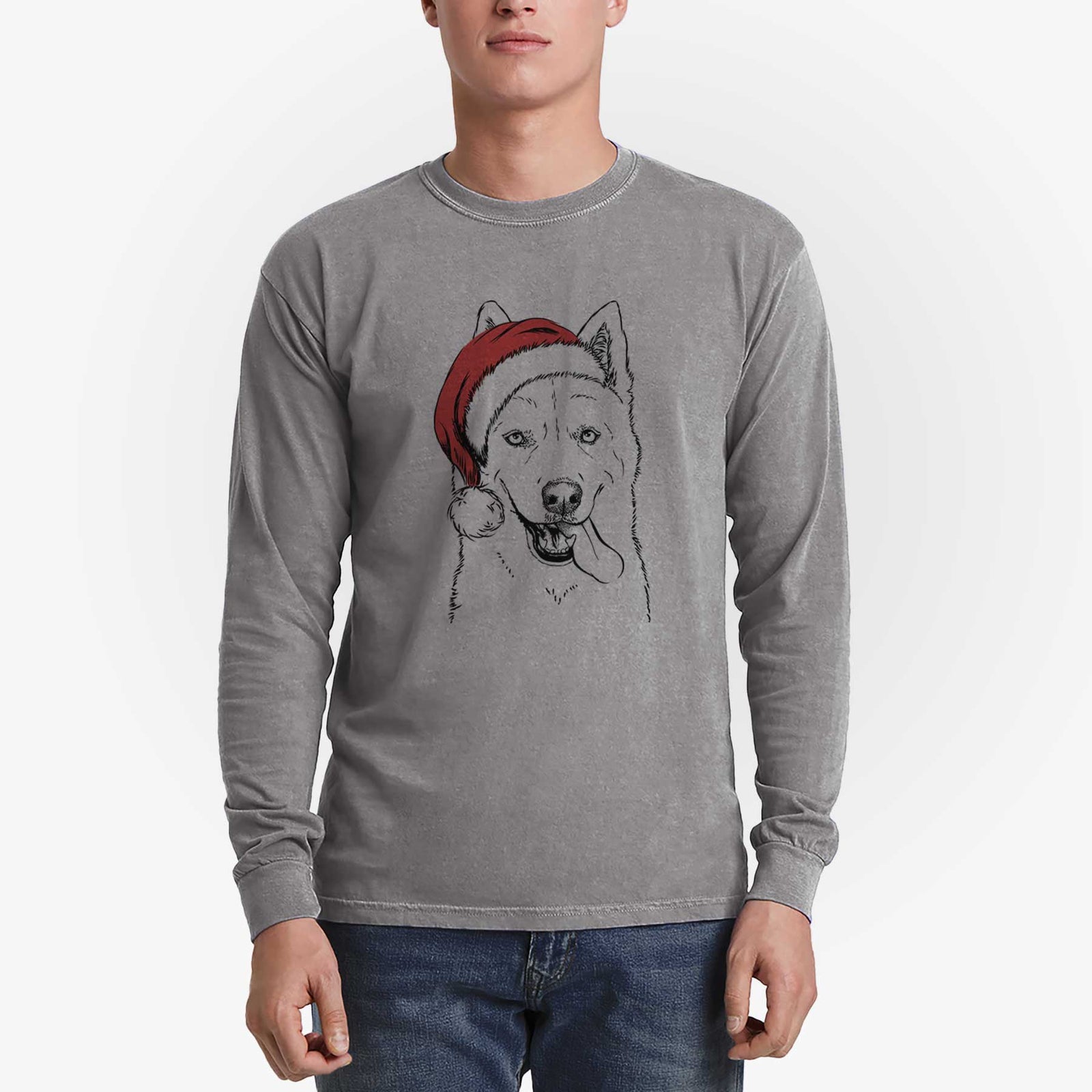 Santa Sinatra  the Siberian Husky - Heavyweight 100% Cotton Long Sleeve