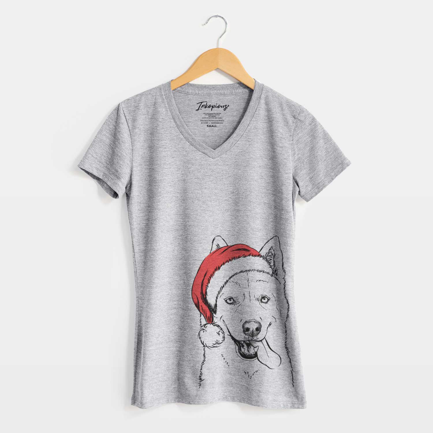 Santa Sinatra  the Siberian Husky - Women's V-neck Shirt