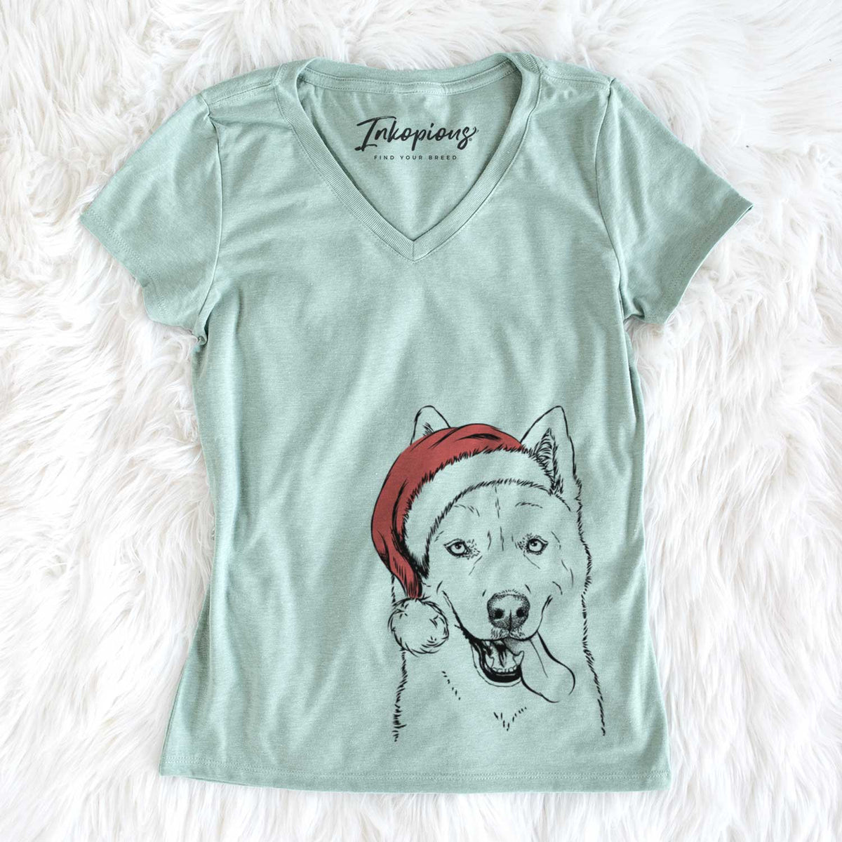 Santa Sinatra  the Siberian Husky - Women&#39;s V-neck Shirt