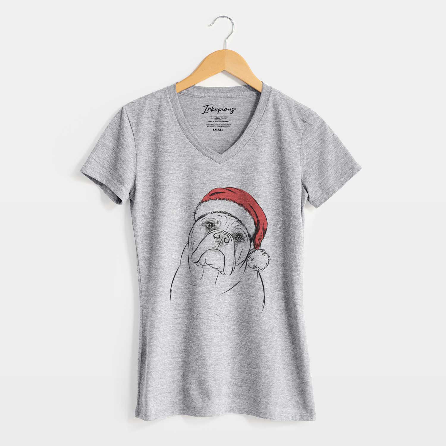 Santa Sir Louis the English Bulldog - Women's V-neck Shirt