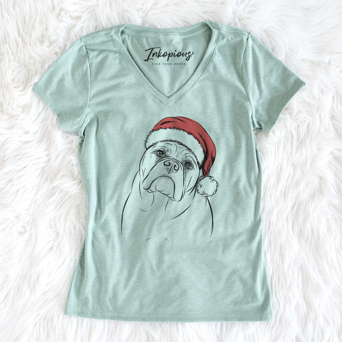 Santa Sir Louis the English Bulldog - Women's V-neck Shirt