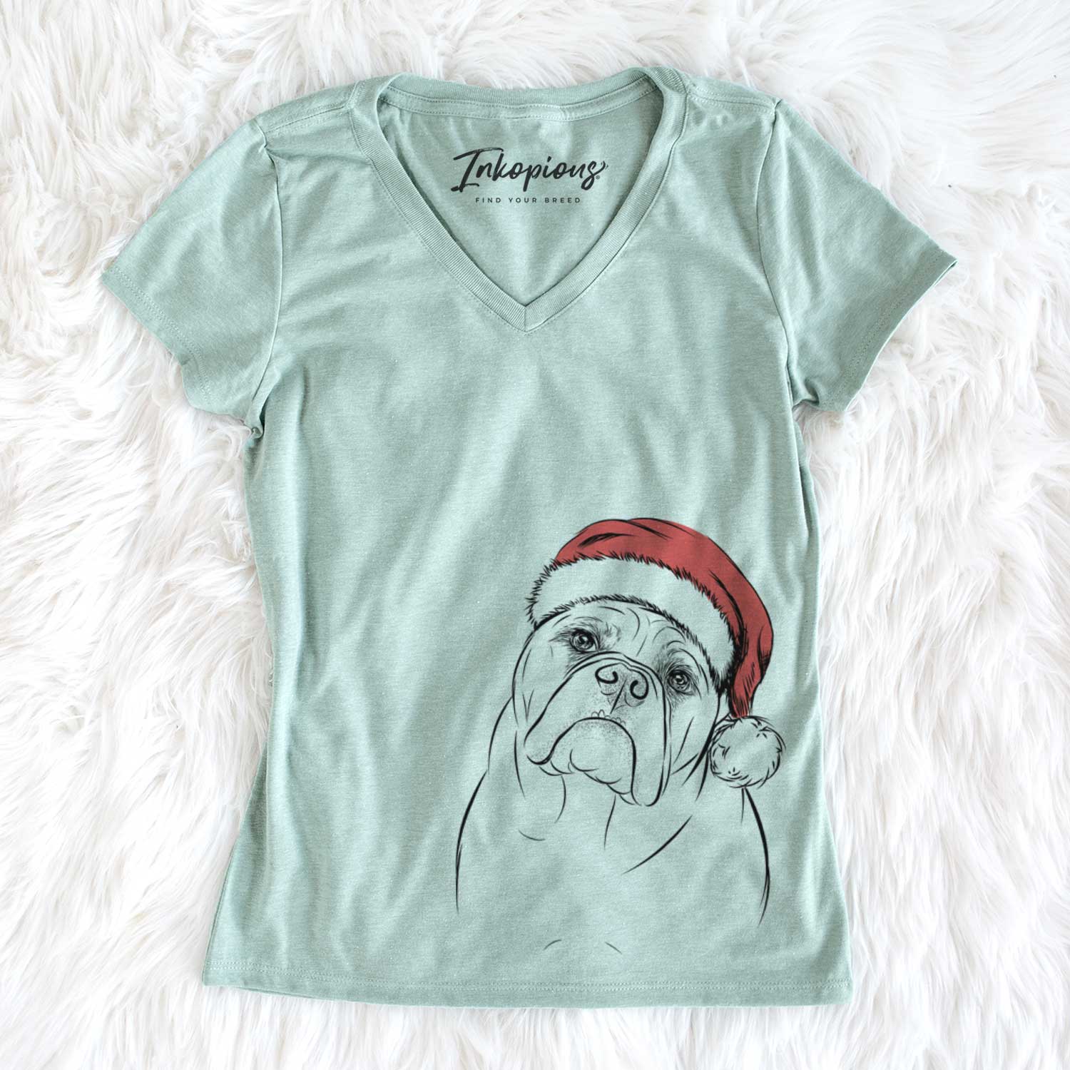 Santa Sir Louis the English Bulldog - Women's V-neck Shirt