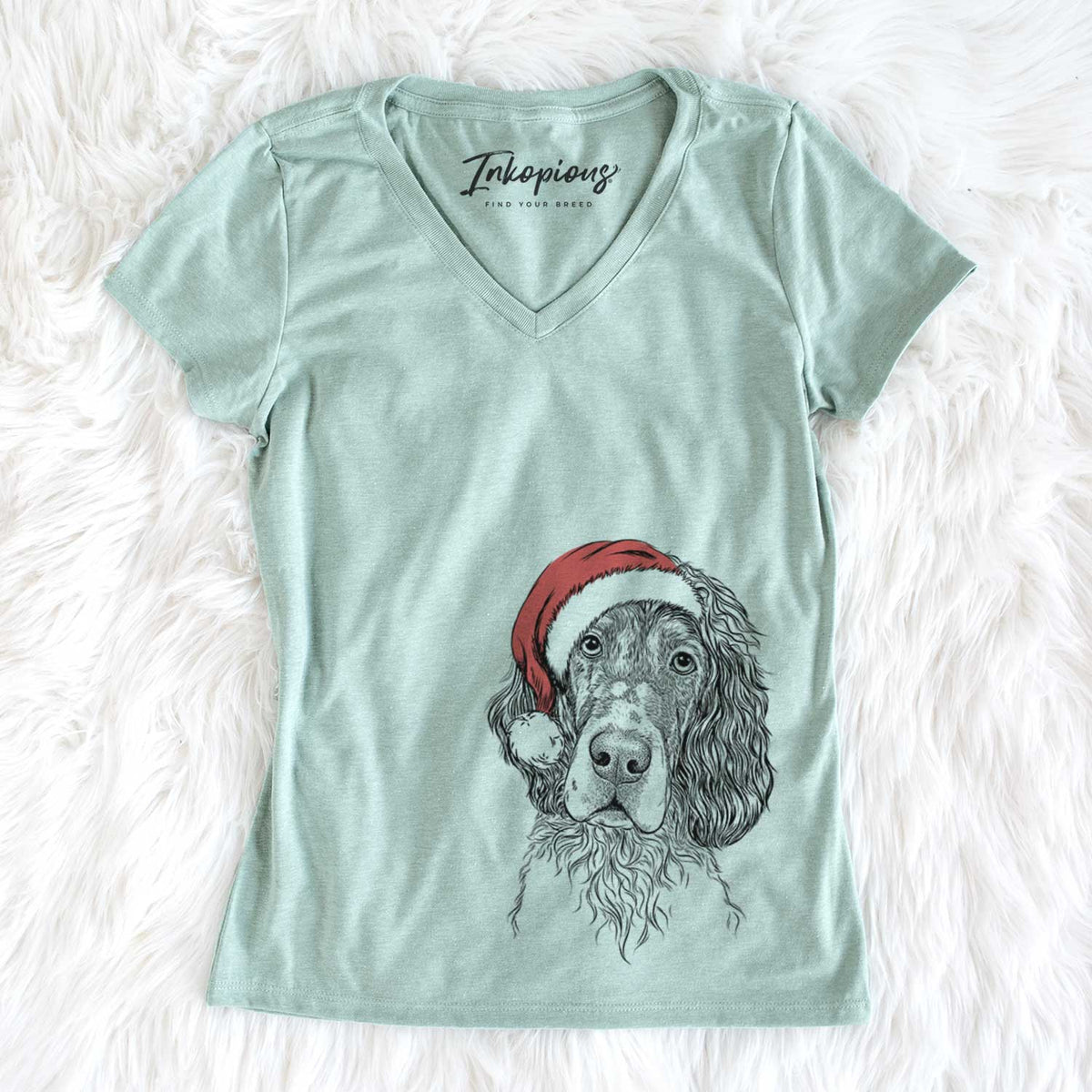 Santa Sir Rexford the Blue Belton English Setter - Women&#39;s V-neck Shirt