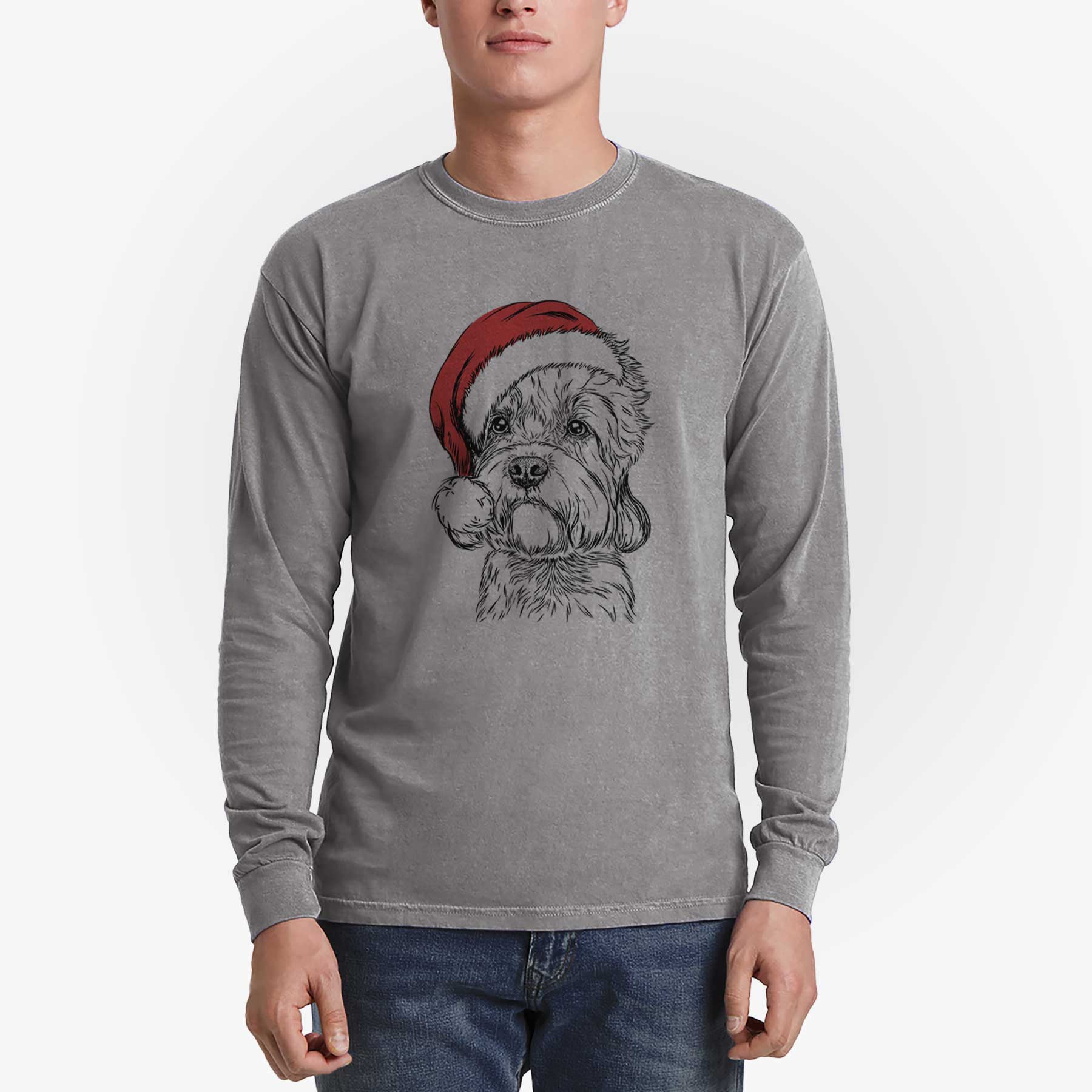 Santa Sir Walter the Dandie Dinmont Terrier - Heavyweight 100% Cotton Long Sleeve