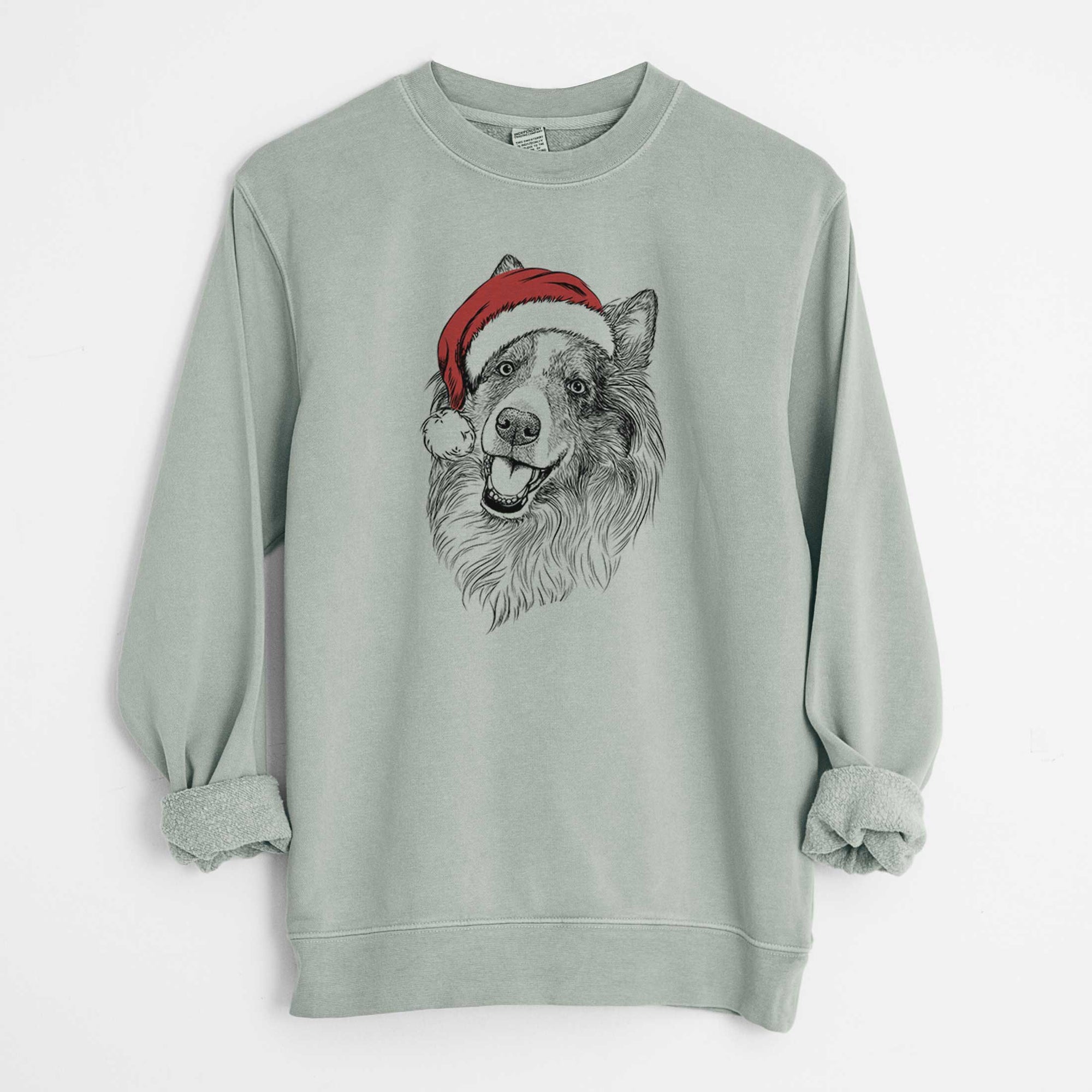 Santa Skylar the Shetland Sheepdog - Unisex Pigment Dyed Crew Sweatshirt