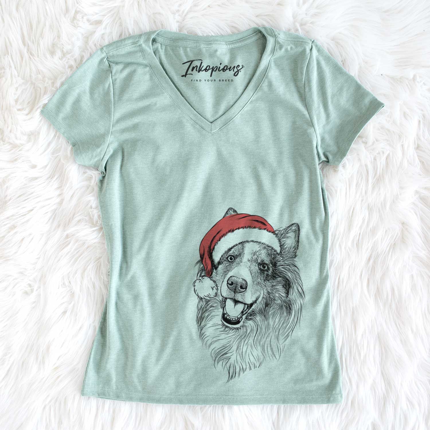 Santa Skylar the Shetland Sheepdog - Women's V-neck Shirt