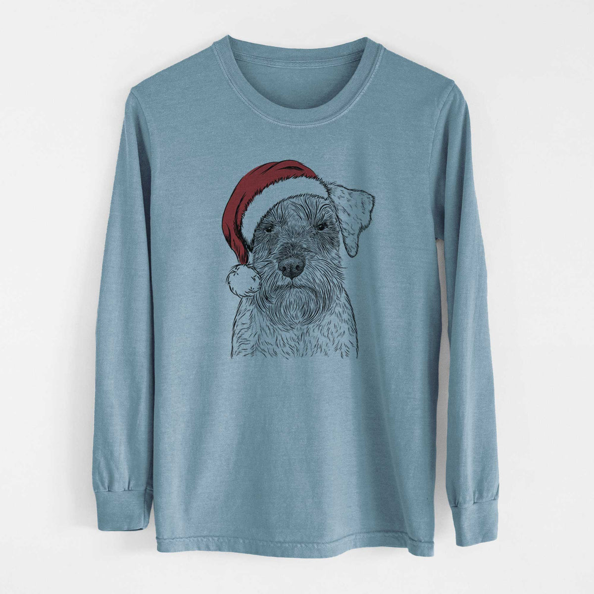 Santa Smokey the Miniature Schnauzer - Heavyweight 100% Cotton Long Sleeve