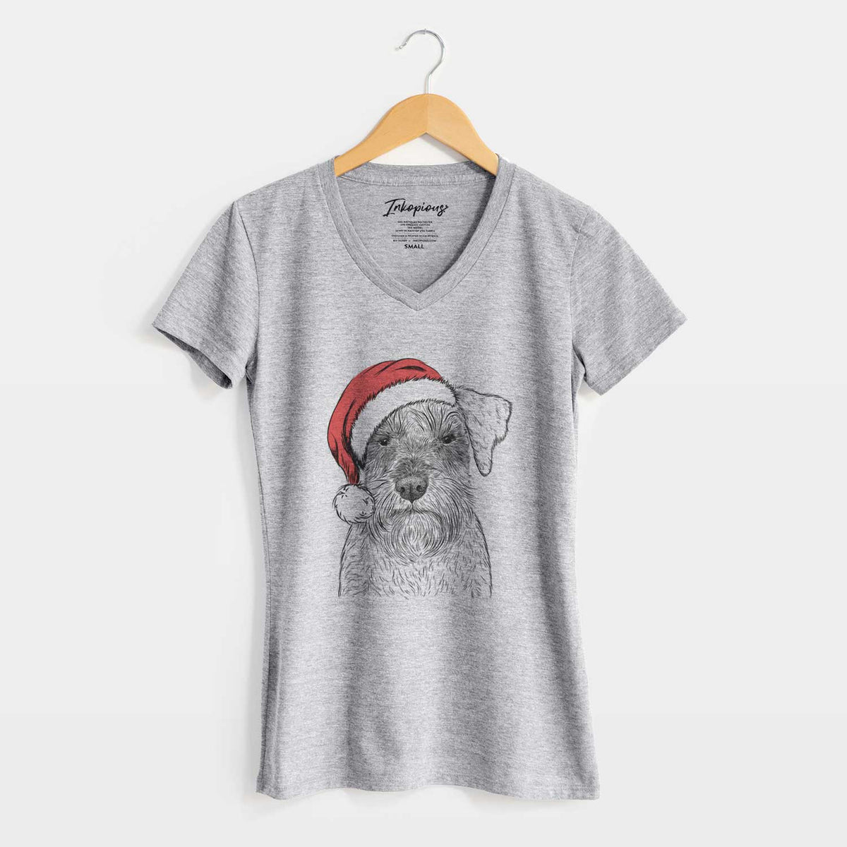 Santa Smokey the Miniature Schnauzer - Women's V-neck Shirt