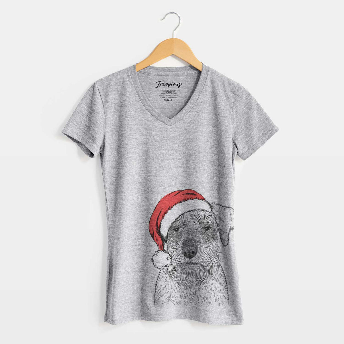 Santa Smokey the Miniature Schnauzer - Women's V-neck Shirt