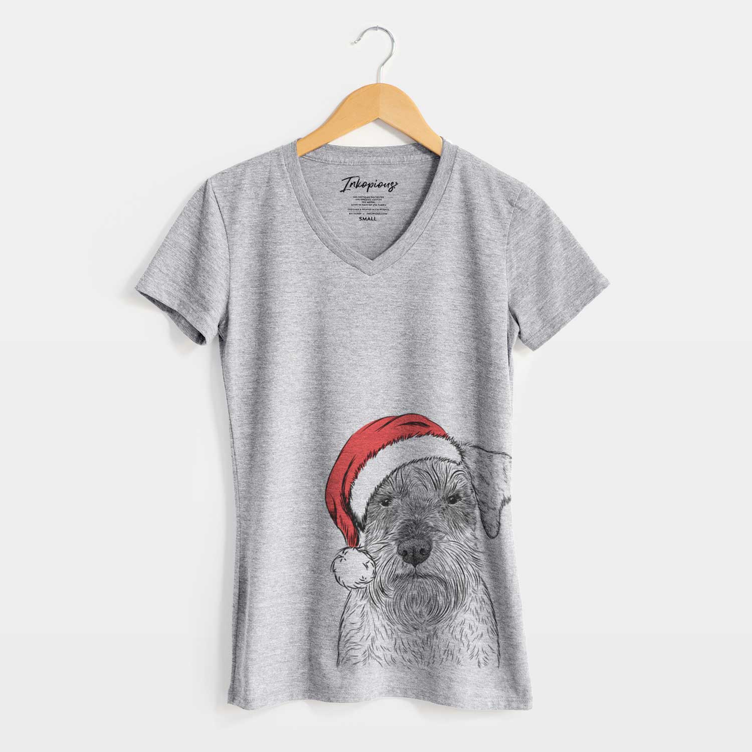 Santa Smokey the Miniature Schnauzer - Women's V-neck Shirt