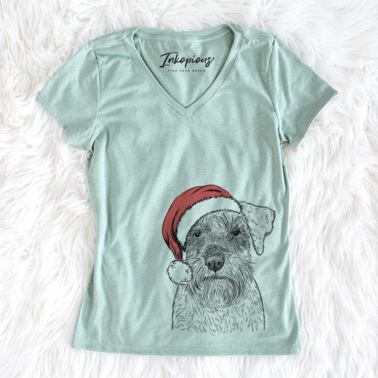 Santa Smokey the Miniature Schnauzer - Women's V-neck Shirt