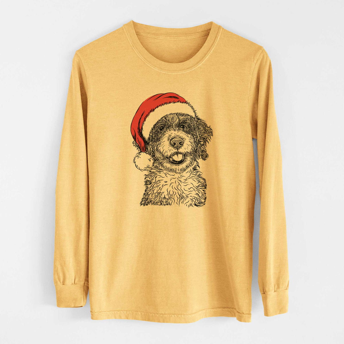 Santa Smoky the Bernedoodle Puppy - Heavyweight 100% Cotton Long Sleeve