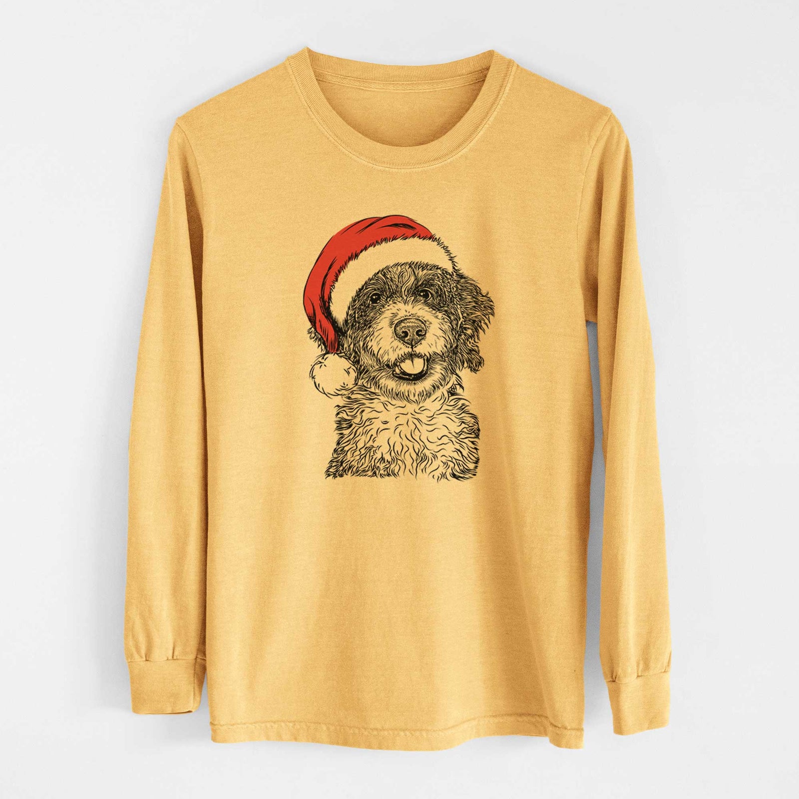 Santa Smoky the Bernedoodle Puppy - Heavyweight 100% Cotton Long Sleeve