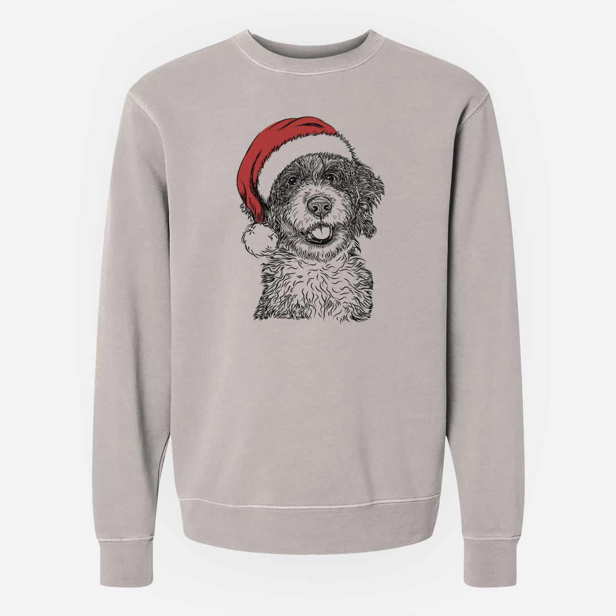 Santa Smoky the Bernedoodle Puppy - Unisex Pigment Dyed Crew Sweatshirt