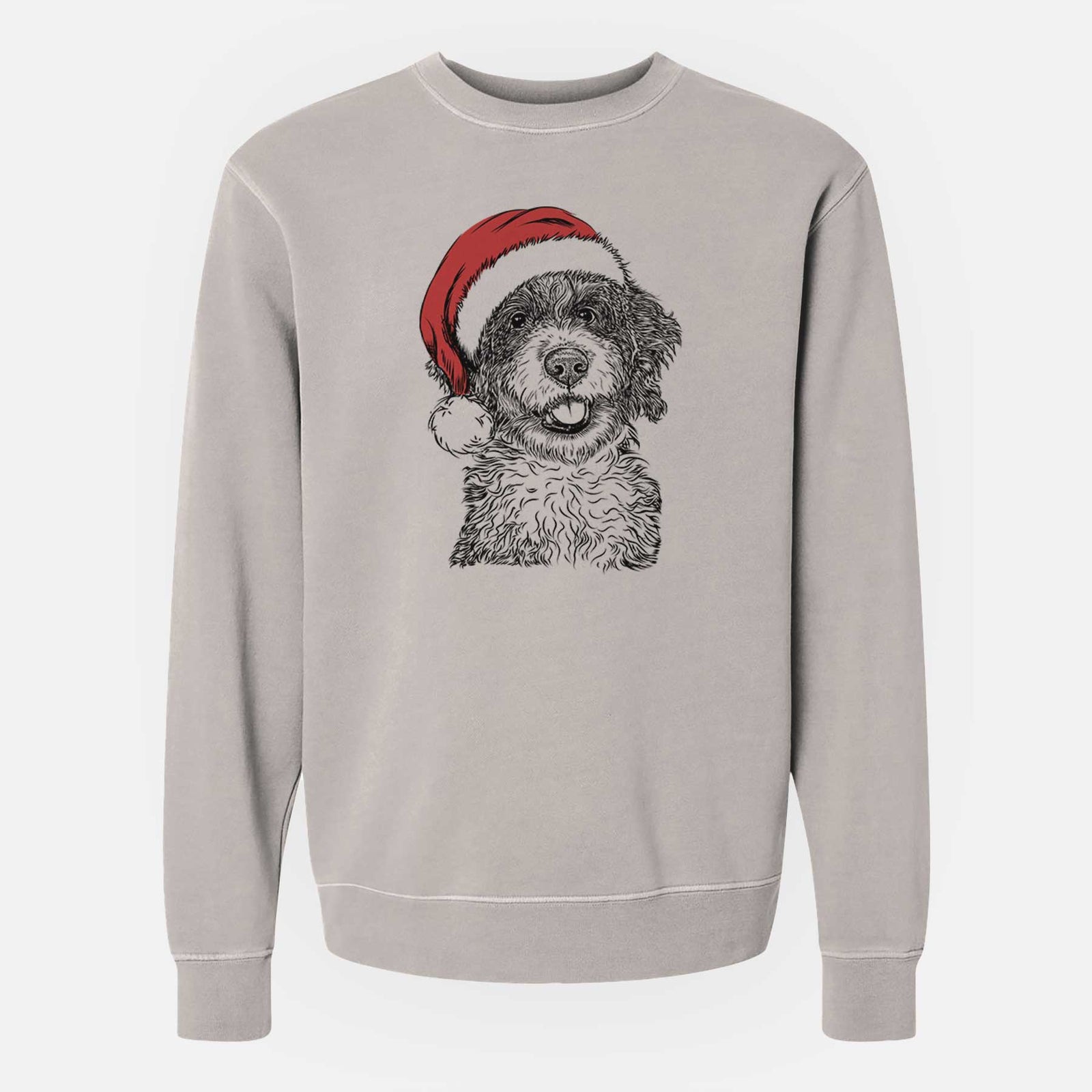 Santa Smoky the Bernedoodle Puppy - Unisex Pigment Dyed Crew Sweatshirt