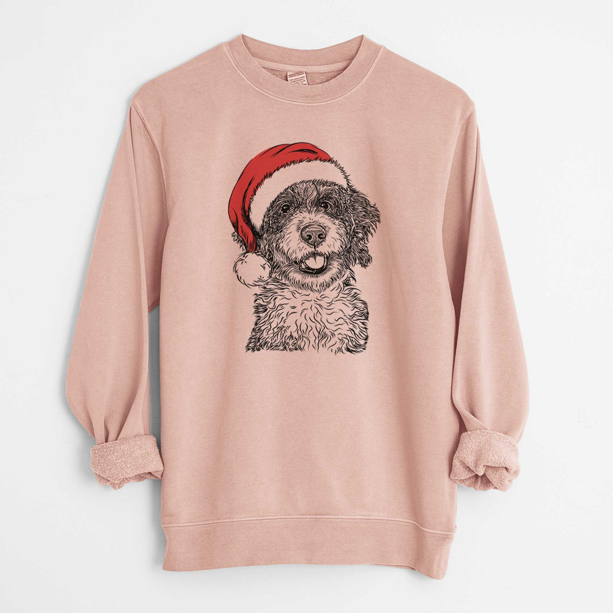 Santa Smoky the Bernedoodle Puppy - Unisex Pigment Dyed Crew Sweatshirt