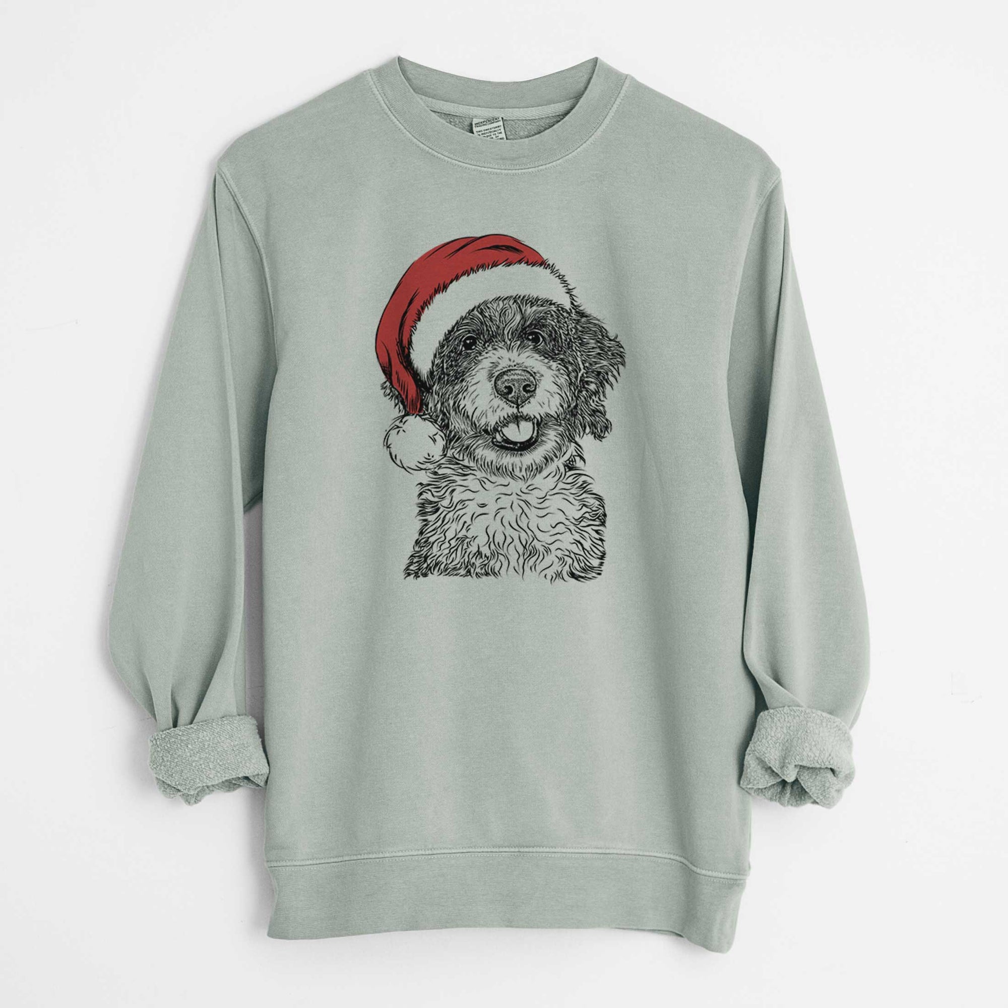 Santa Smoky the Bernedoodle Puppy - Unisex Pigment Dyed Crew Sweatshirt