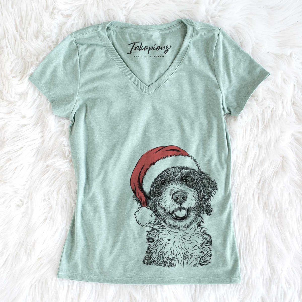 Santa Smoky the Bernedoodle Puppy - Women&#39;s V-neck Shirt