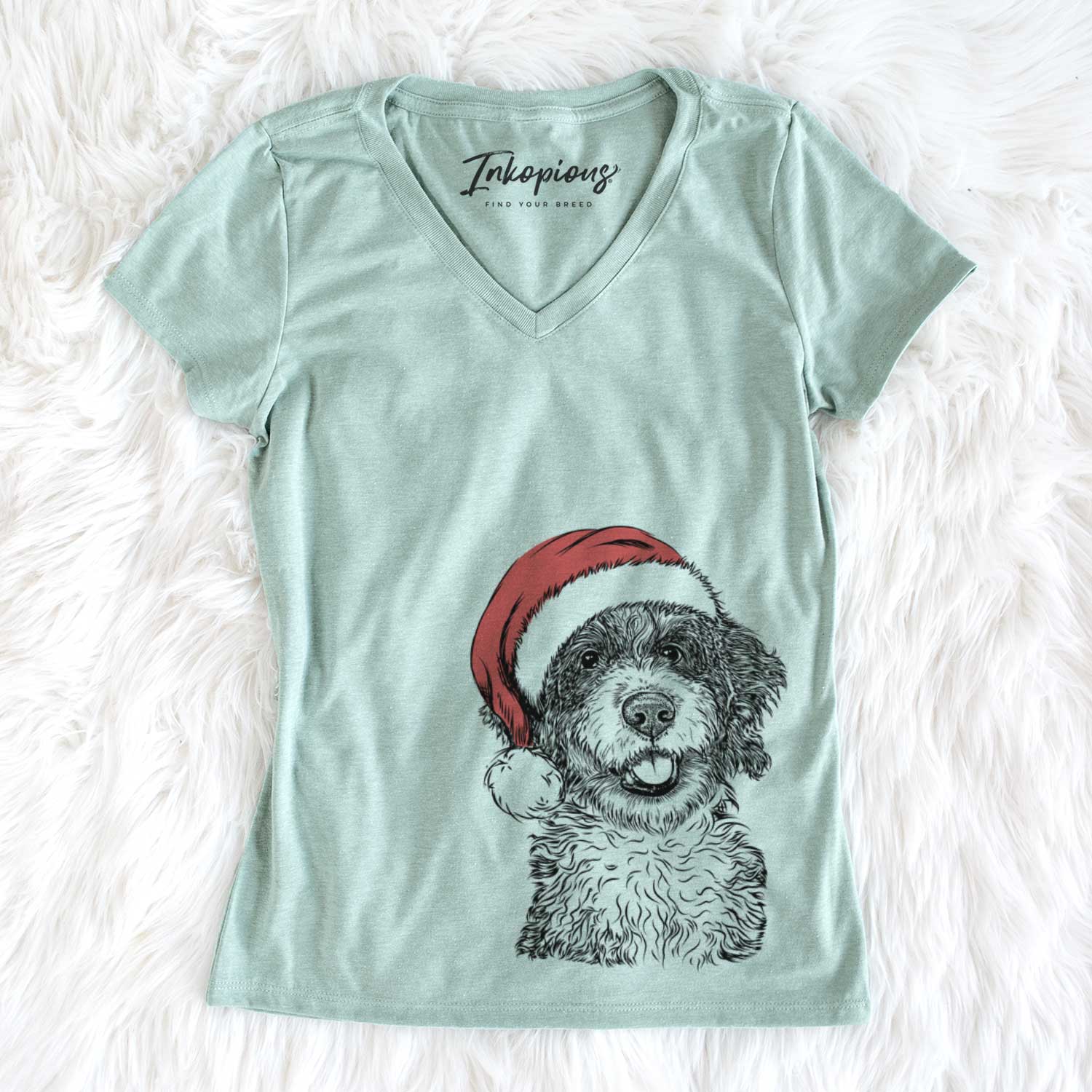 Santa Smoky the Bernedoodle Puppy - Women's V-neck Shirt