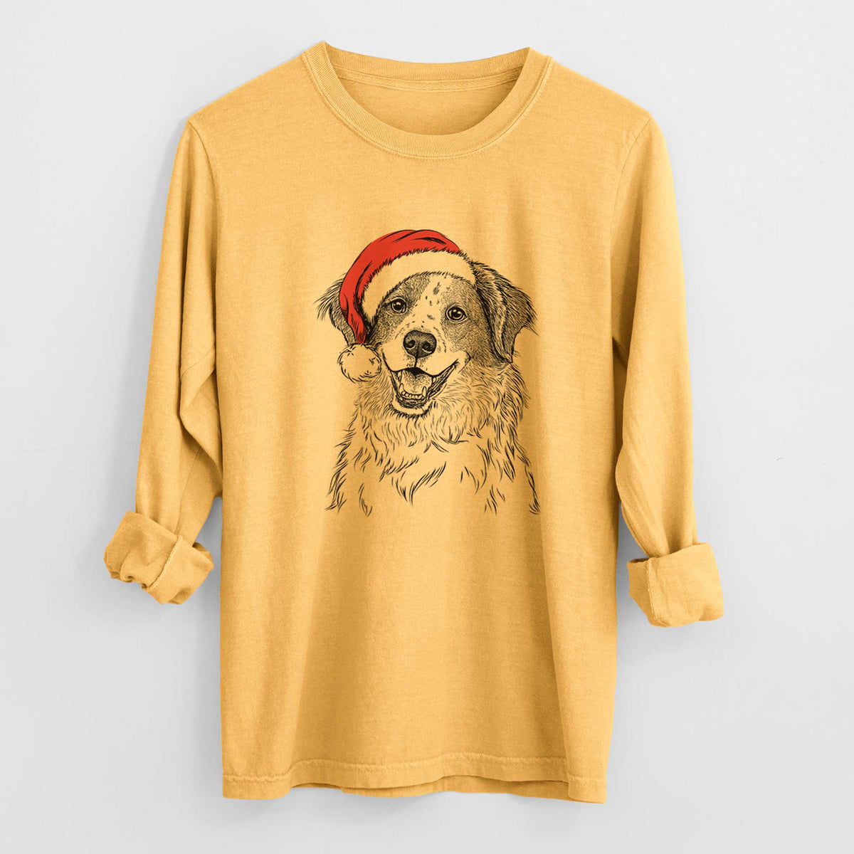 Santa Sophie the Brittany Beagle Mix - Heavyweight 100% Cotton Long Sleeve