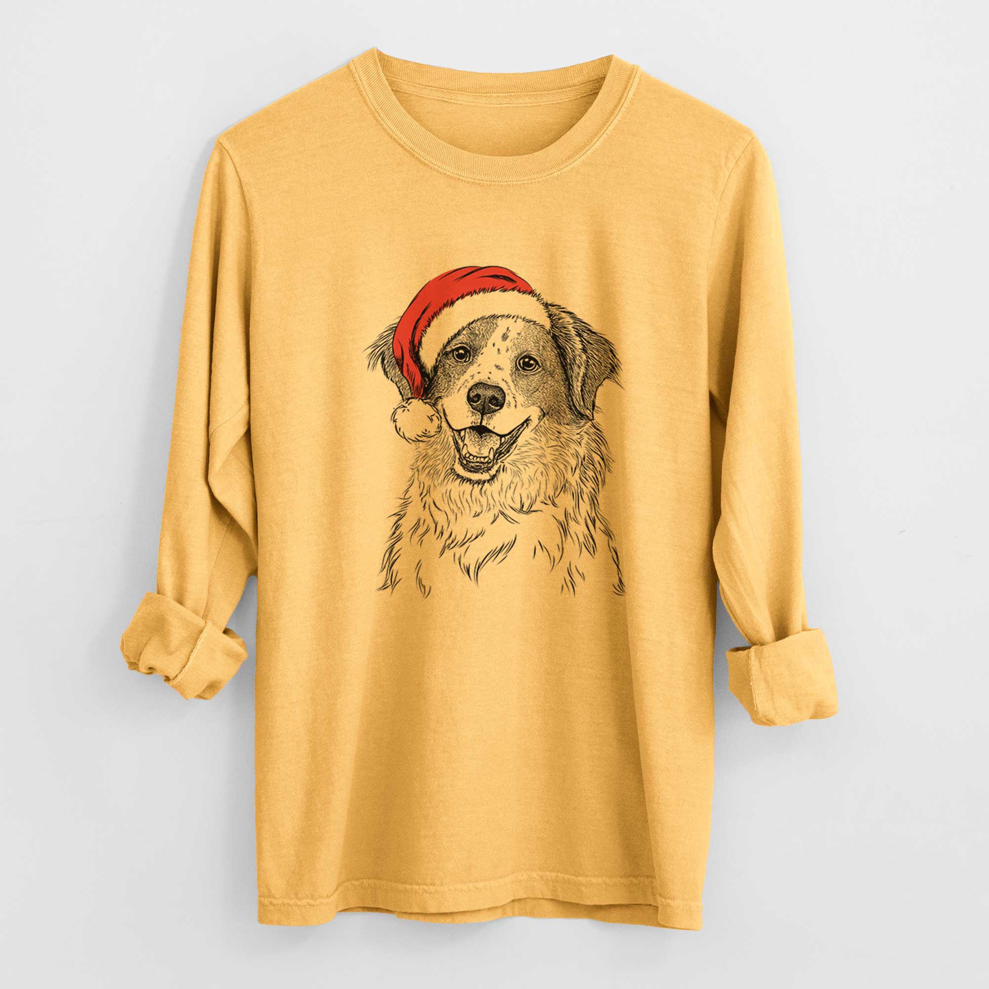Santa Sophie the Brittany Beagle Mix - Heavyweight 100% Cotton Long Sleeve