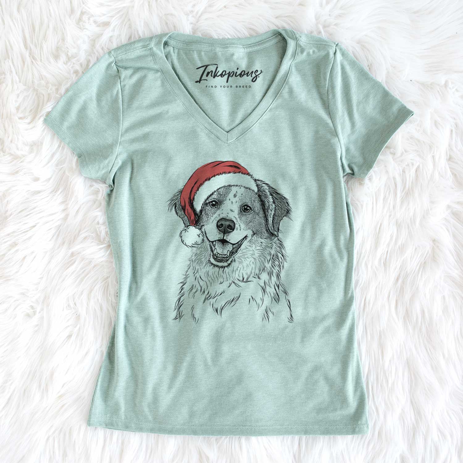 Santa Sophie the Brittany Beagle Mix - Women's V-neck Shirt