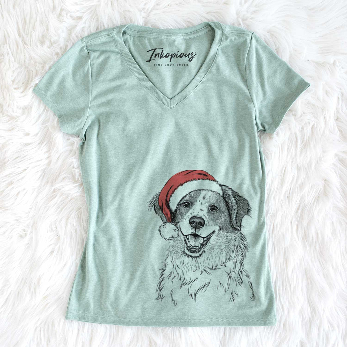 Santa Sophie the Brittany Beagle Mix - Women&#39;s V-neck Shirt