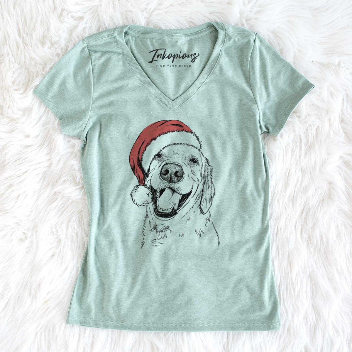 Santa Spanky the Golden Retriever - Women's V-neck Shirt