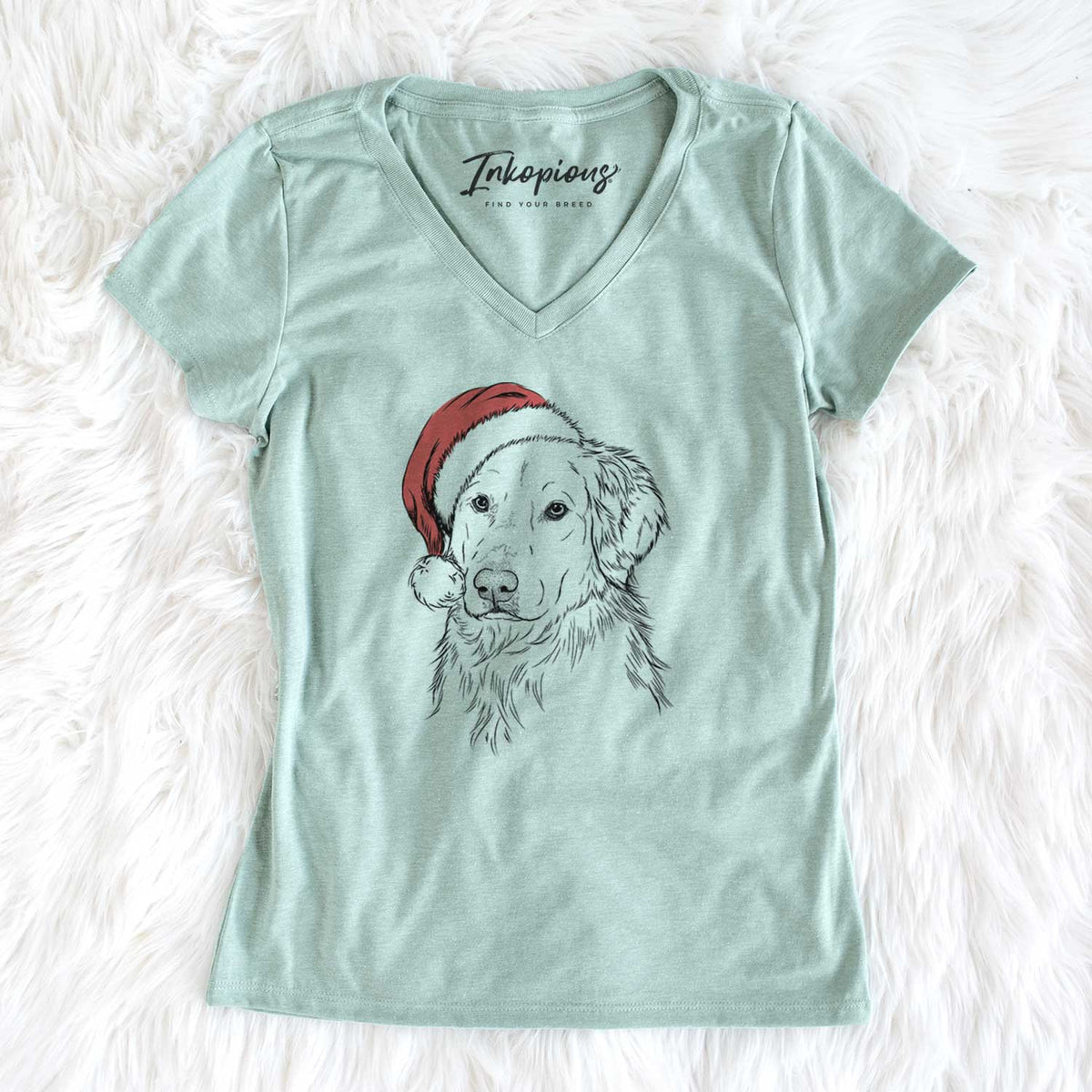 Santa Spencer the Golden Retriever - Women's V-neck Shirt