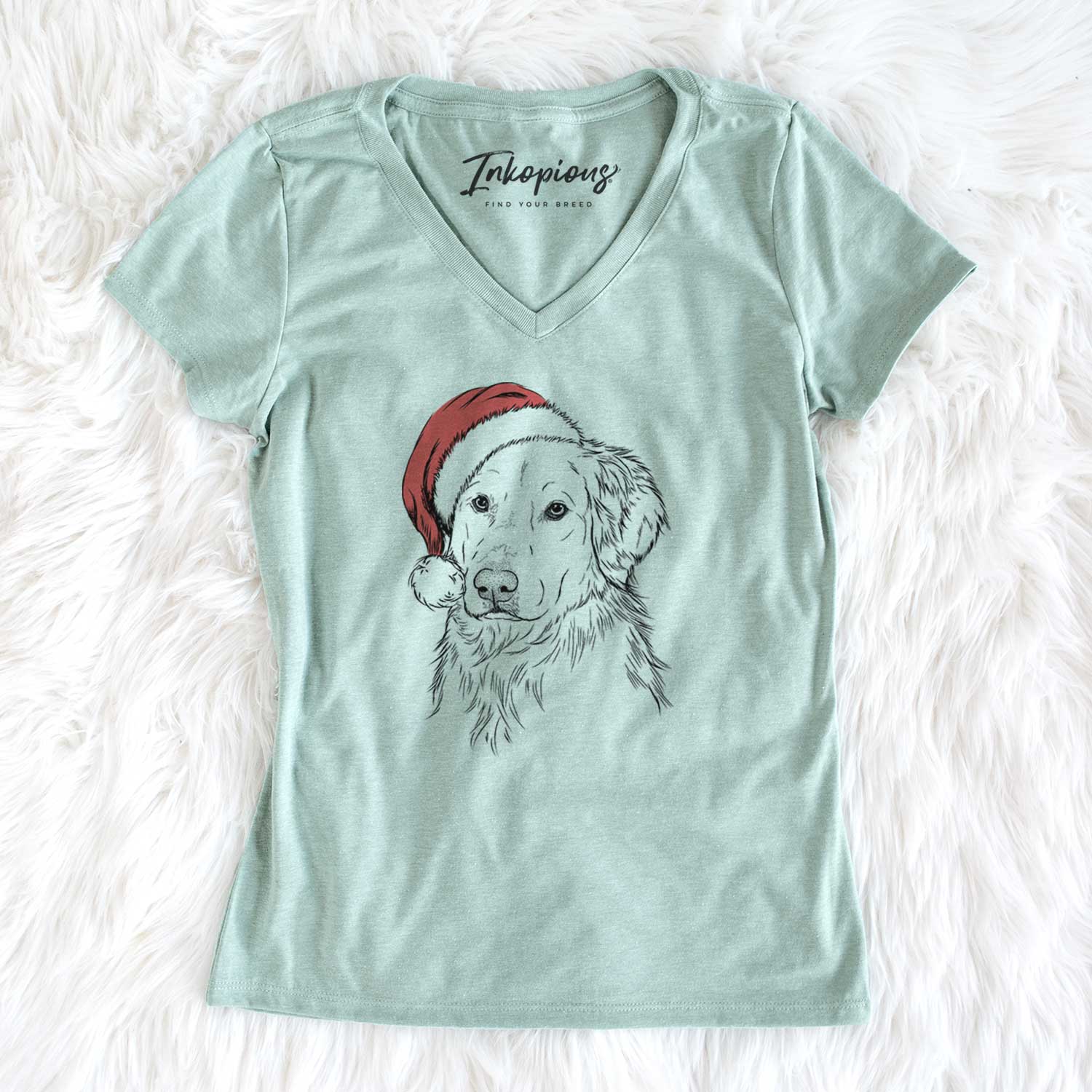 Santa Spencer the Golden Retriever - Women's V-neck Shirt