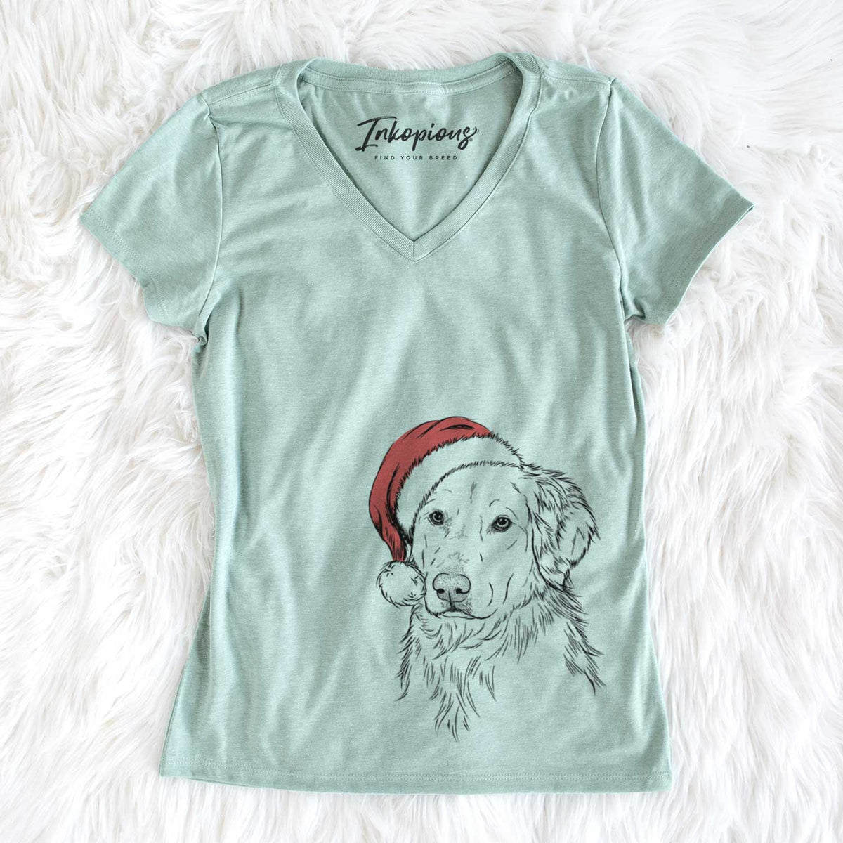 Santa Spencer the Golden Retriever - Women&#39;s V-neck Shirt