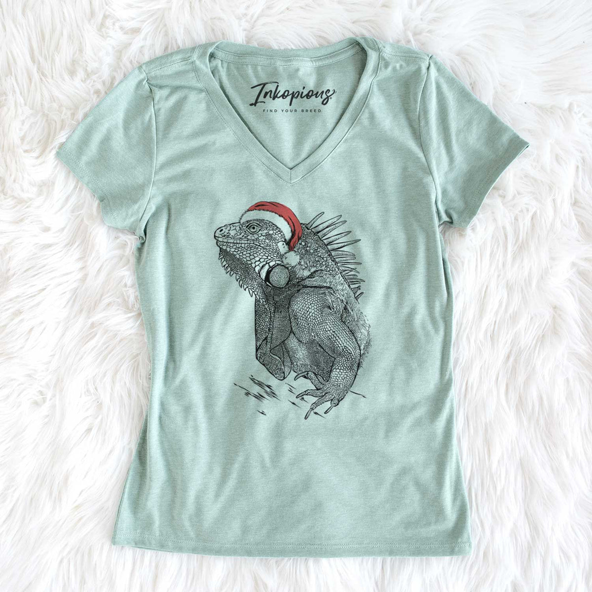 Santa Spike the Iguana - Women's V-neck Shirt