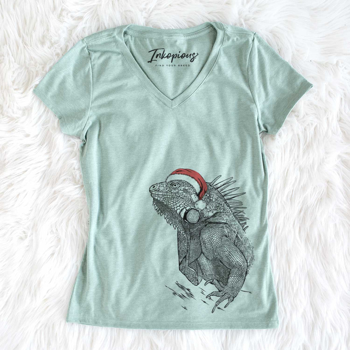 Santa Spike the Iguana - Women&#39;s V-neck Shirt