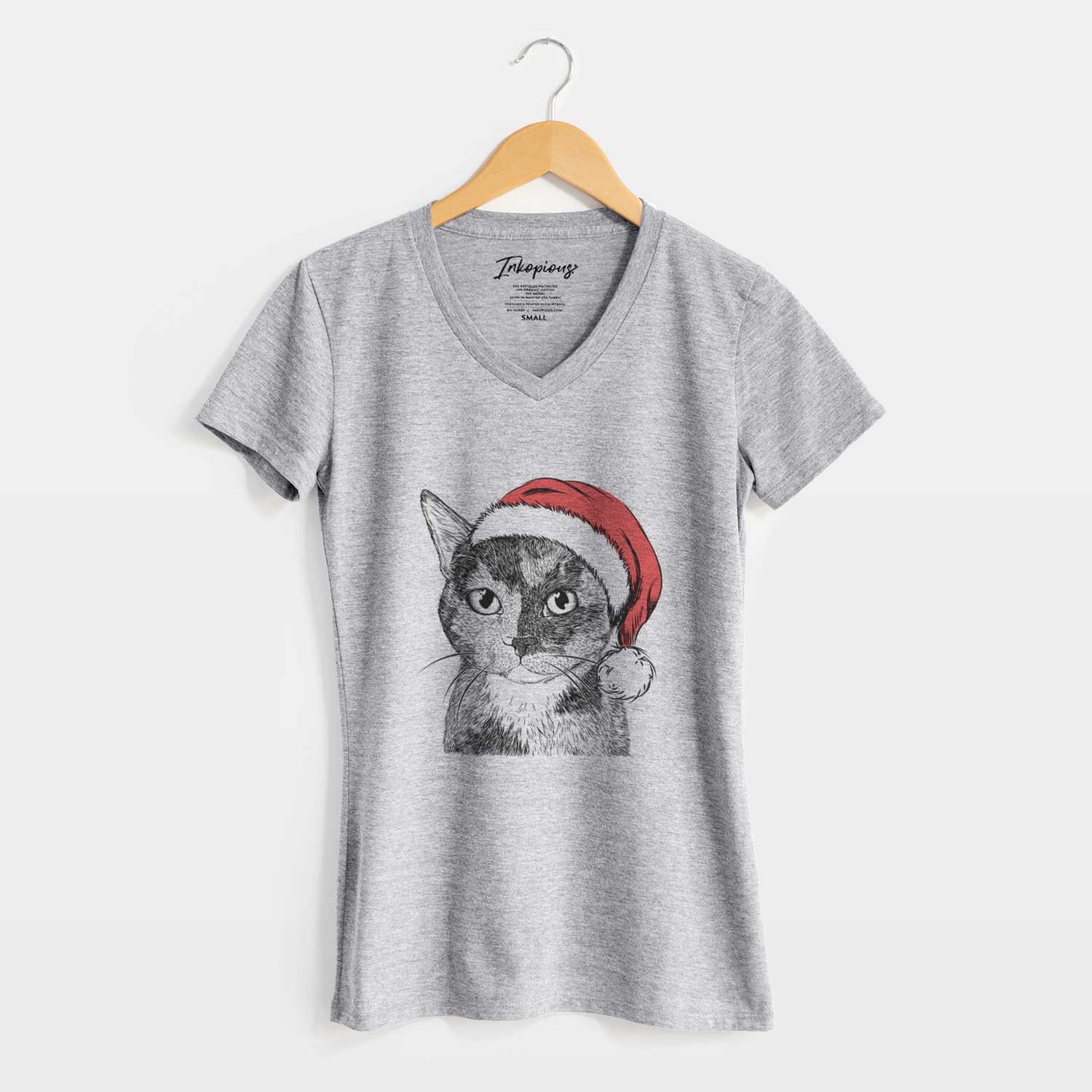 Santa Spooky Kitty the Tortoiseshell Cat - Women's V-neck Shirt