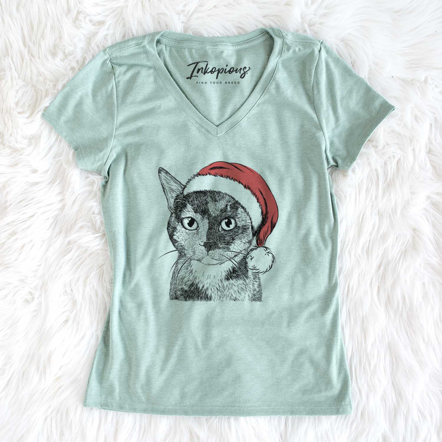 Santa Spooky Kitty the Tortoiseshell Cat - Women's V-neck Shirt