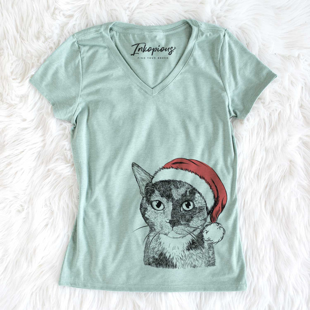 Santa Spooky Kitty the Tortoiseshell Cat - Women&#39;s V-neck Shirt